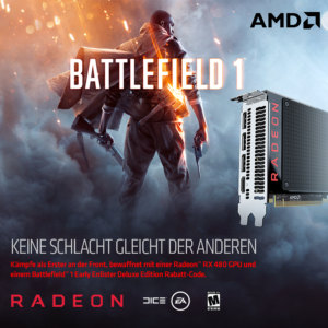 Battlefield 1 „Early Enlister Deluxe Edition“-Rabattcode jetzt zu jeder AMD Radeon RX 480 Grafikkarte!