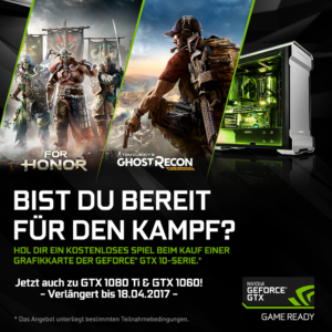 For Honor oder Ghost Recon Wildlands GRATIS zu jeder NVIDIA GeForce GTX 1080 (Ti), 1070 & 1060!