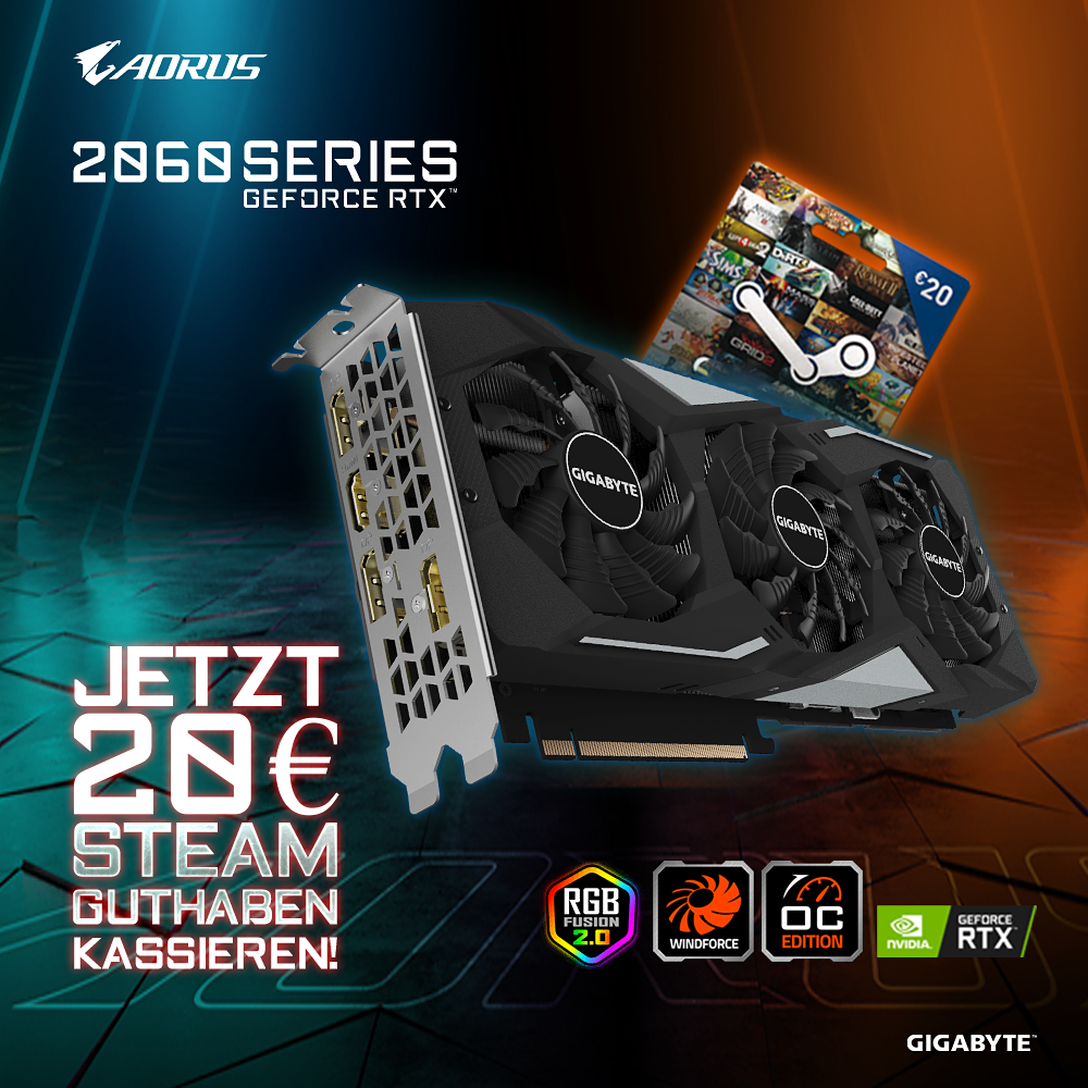 Gigabyte/Aorus GeForce RTX 2060-Grafikkarten jetzt mit 20 Euro Steam ...