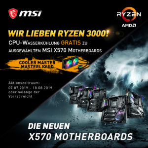 MSI X570-Mainboards für Ryzen 3000 mit GRATIS Cooler Master AiO-Wasserkühler!