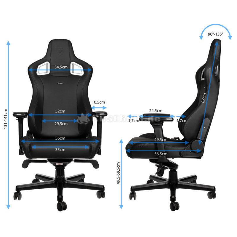 Auf diesem Bild werden die Abmessungen eines Gaming-Chairs gezeigt. So findet man den passenden Bürostuhl