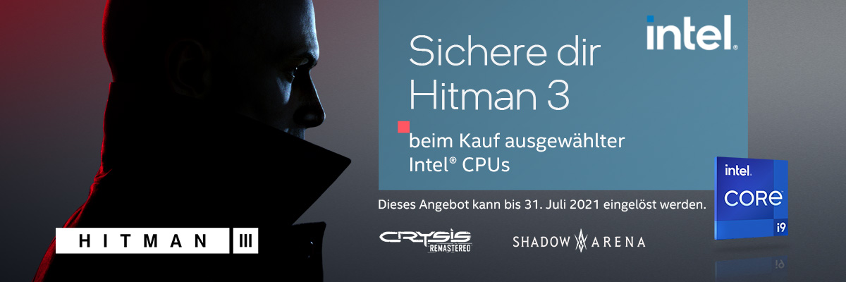 Hitman 3, Crysis Remastered und mehr jetzt zu ausgewählten Intel-Prozessoren und qualifizierten Komplettsystemen dazu erhalten!