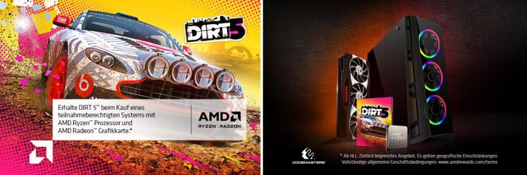 DIRT 5 jetzt zu Komplettsystemen mit AMD Ryzen-Prozessor & AMD Radeon-Grafikkarte!