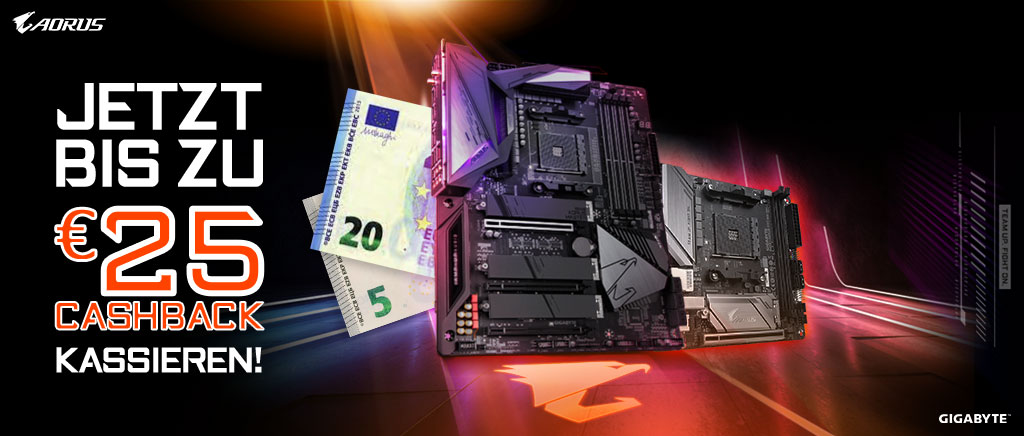 Gigabyte / Aorus X570-, B550- und B450-Mainboards mit bis zu 25 Euro Cashback!