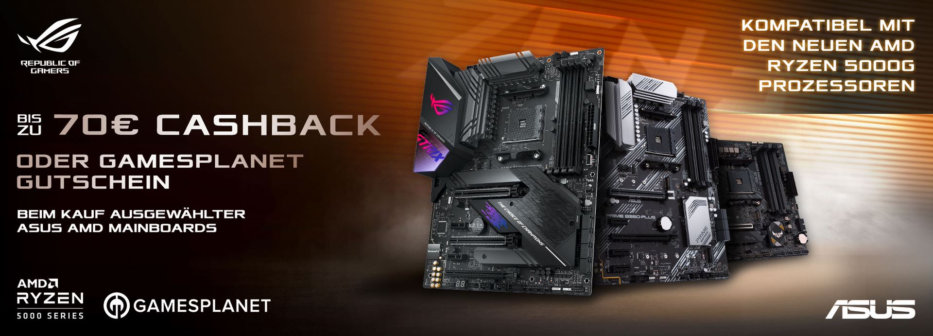 ASUS AMD Sockel AM4-Mainboards mit bis zu 70 Euro Cashback oder 80 Euro Gamesplanet-Gutschein!