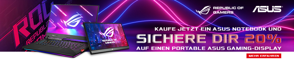 20 Prozent Rabatt auf portable ASUS Gaming-Monitore beim Kauf ausgewählter ASUS Gaming-Notebooks!