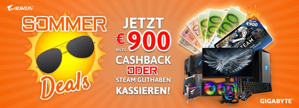 Ausgewählte Gigabyte- / Aorus-Produkte jetzt mit bis zu 900 Euro Cashback oder Steam-Guthaben!