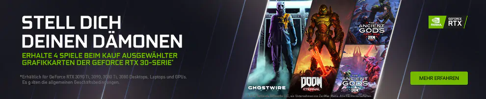 Ghostwire: Tokyo & Doom Eternal + Ancient Gods I / II jetzt zu NVIDIA GeForce RTX 3000 Grafikkarten dazu erhalten!