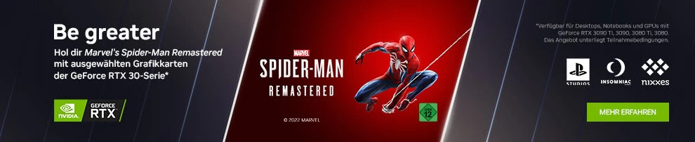 Marvel's Spider-Man Remastered jetzt zu NVIDIA GeForce RTX 3090 (Ti), 3080 (Ti), 3070 (Ti) & 3060 (Ti) dazu erhalten!