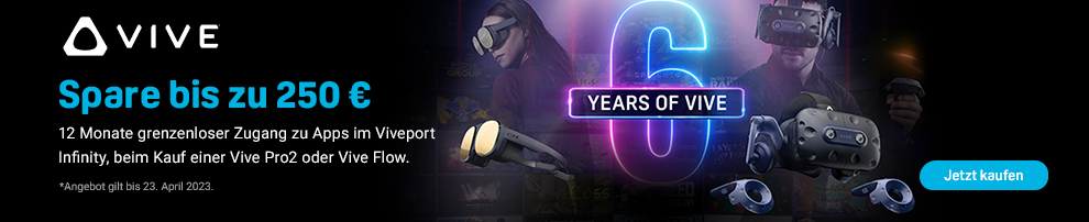HTC VIVE Pro 2 oder VIVE Flow jetzt mit Sofortrabatt und gratis 12 Monate Viveport Infinity!