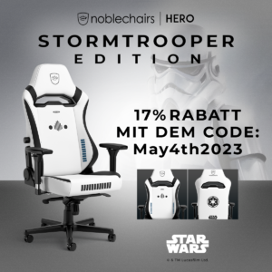 noblechairs HERO ST Stormtrooper Edition jetzt mit Gutscheincode für 17 % Sofortrabatt!