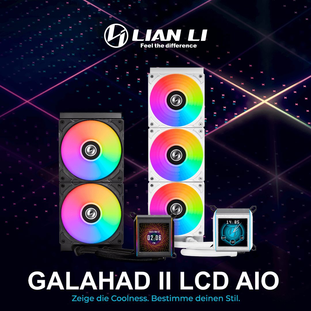 Lian Li Galahad LCD AIO CPU-Kühler - 280mm, LCD-Bildschirm, ARGB-Lüfter, Schwarz