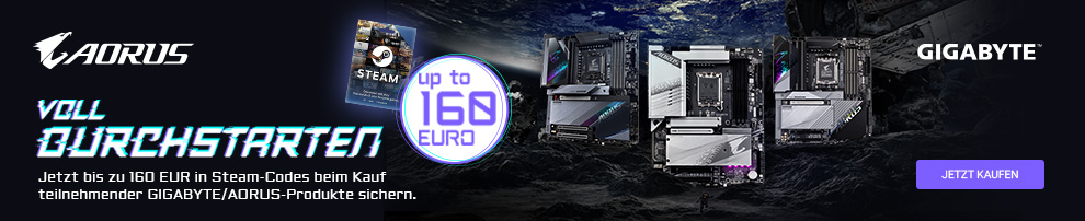 Ausgewählte Gigabyte- / Aorus-Motherboards jetzt mit bis zu 160 Euro Steam-Guthaben!