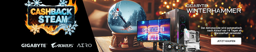 Gigabyte Winterhammer: Ausgewählte Gigabyte- / Aorus-Produkte mit Cashback oder Steam-Guthaben!