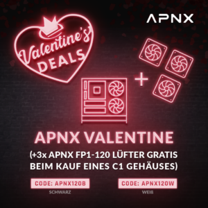 Jetzt 3x APNX FP1-120 PWM ARGB-Lüfter gratis zu jedem APNX C1 Midi-Tower dazu erhalten!