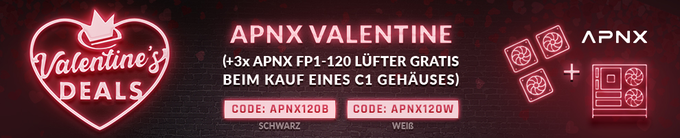 Jetzt 3x APNX FP1-120 PWM ARGB-Lüfter gratis zu jedem APNX C1 Midi-Tower dazu erhalten!
