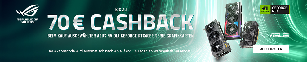 Ausgewählte ASUS NVIDIA GeForce RTX 4000 Grafikkarten jetzt mit bis zu 70 Euro Cashback!