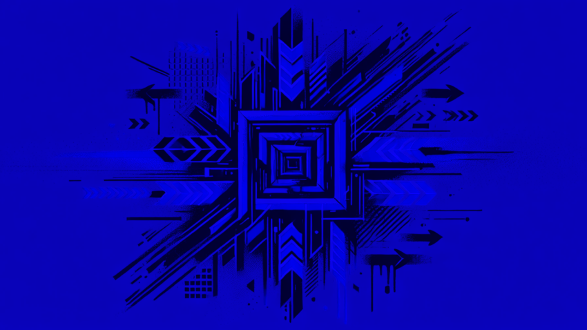 Abstrakte blaue Grafik mit geometrischen Formen zur symbolischen Darstellung von Upscaling und Frame Generation mit Intel XeSS 2.0