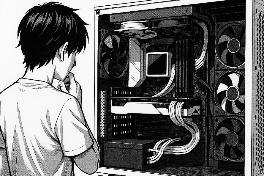 Mangazeichnung PC in Schwarz und Weiß