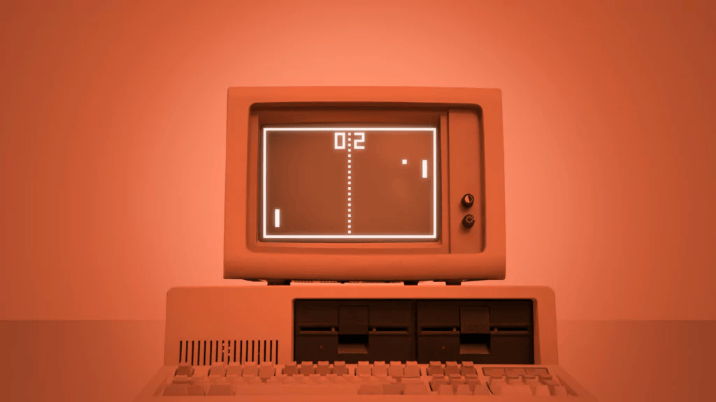 Retro PC Schaubild, Pong wird gespielt