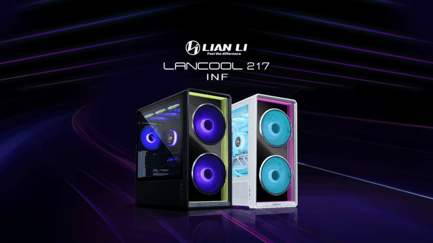 Lian Li LANCOOL 217 INF in schwarz und weiß vor dunklem Hintergrund