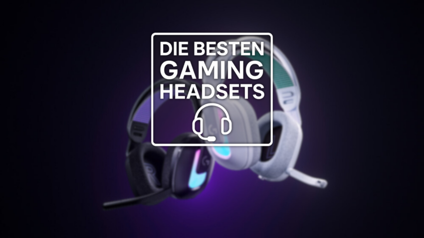 Beitragsbild - Beste Gaming Headsets mit Logo und Headsets im Hintergrund