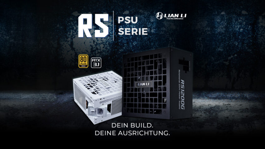 Lian Li RS Rotational Shift PSUs vor schwarzem hintergrund mit Schrift
