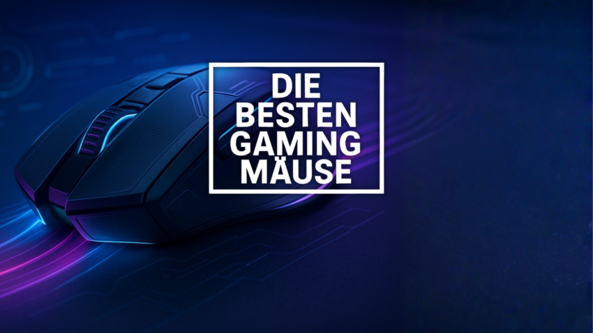 Gaming Maus im Hintergrund - Logo Die besten Gaming Mäuse im Vordergrund