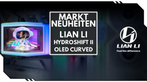 HydroShift II OLED Curved Beitragsbild mit Lian Li Logo und AiO im Hintergrund