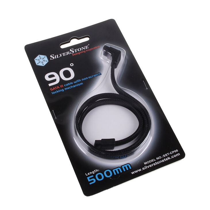 SilverStone SATA III Kabel 50cm gewinkelt / gerade - sleeved black image number 2