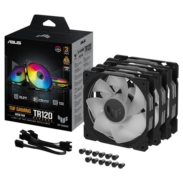 ASUS TUF Gaming TR120 Reverse, PWM ARGB Fan 3-Pack - 120mm, black image number 4