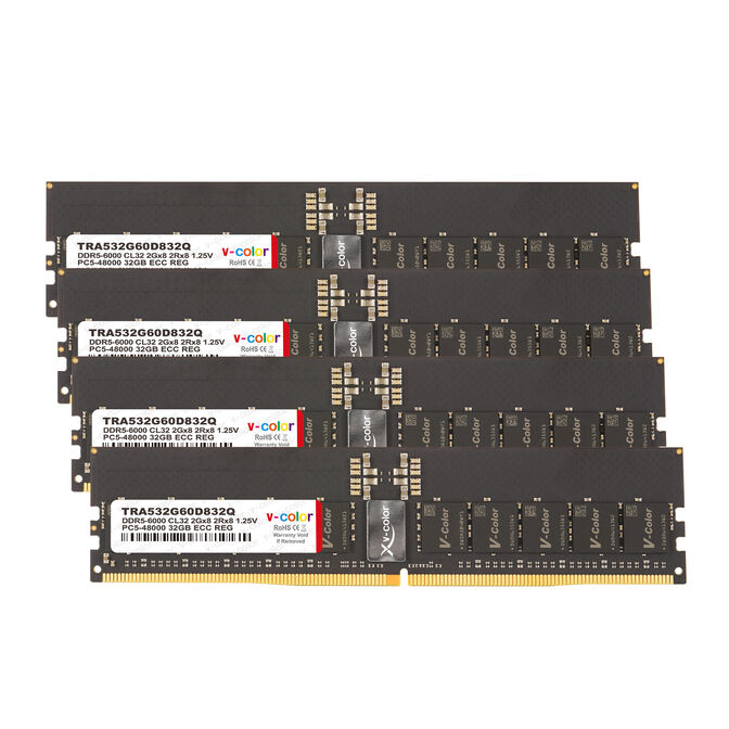 V-Color OC RDIMM EXPO, DDR5-6000 RAM, CL32 - 128 GB (4 x 32 GB) Quad Channel Kit, Black image number 1