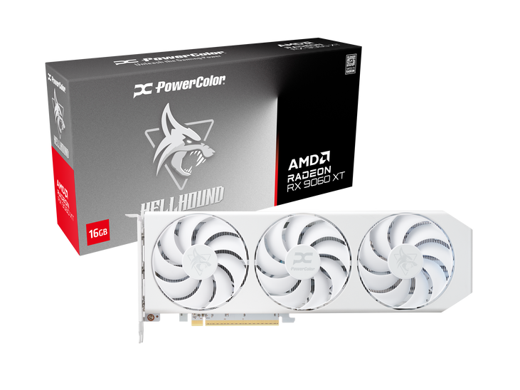 PowerColor Hellhound Spectral White Radeon RX 9060 XT OC Graphics Card, 16384 MB GDDR6 image number 0