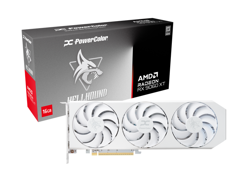POWERCOLOR AMD Radeon RX 9060 XT Hellhound Spectral White OC 16GB GDDR6 Grafikkarte HDMI/3xDP