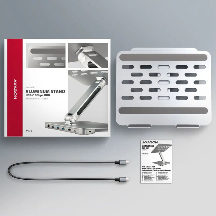 AXAGON HMC-STND Ständer für Laptops und Tablets, USB-C-Hub - silber image number 6