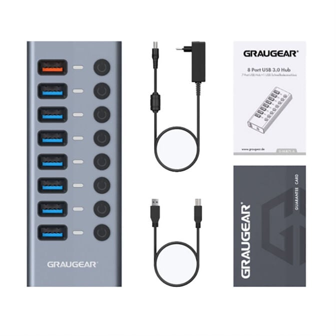 Grey 7-Port USB-A 3.0 HUB + 1x Charging Port image number 1