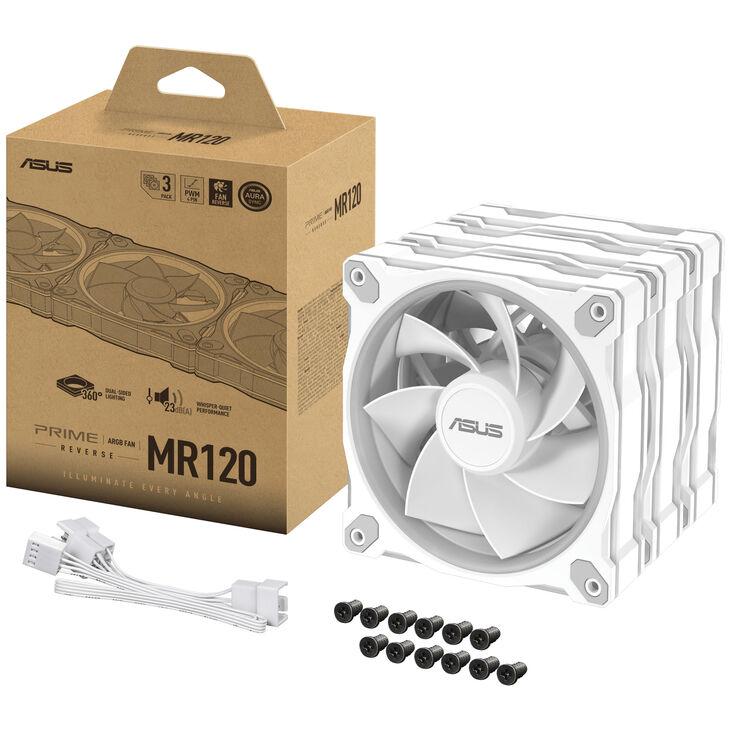 ASUS Prime MR120 ARGB Fan, PWM, Reverse - 120mm, white, pack of 3 image number 14