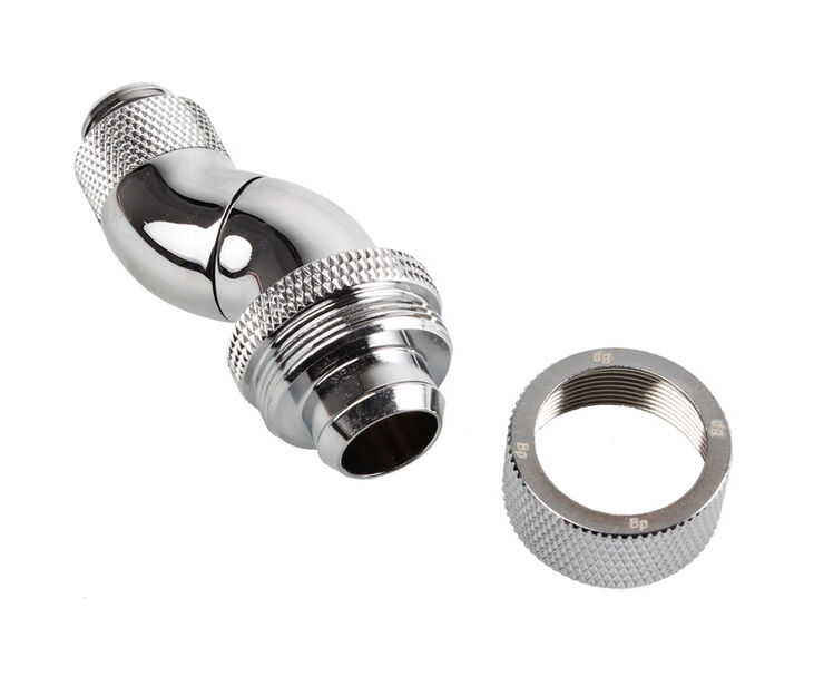 Bitspower connector 90 degrees G1/4 inch female thread to 19/13mm - rotatable, shiny silver image number 2