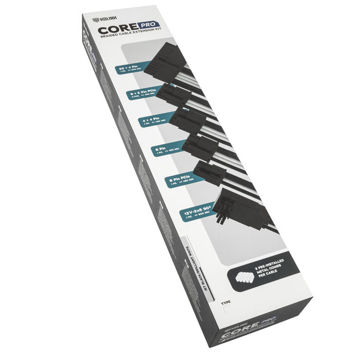Kolink Core Pro Braided Cable Extension Kit 12V-2x6 Typ 1 - Jet Black/Brilliant White image number 3
