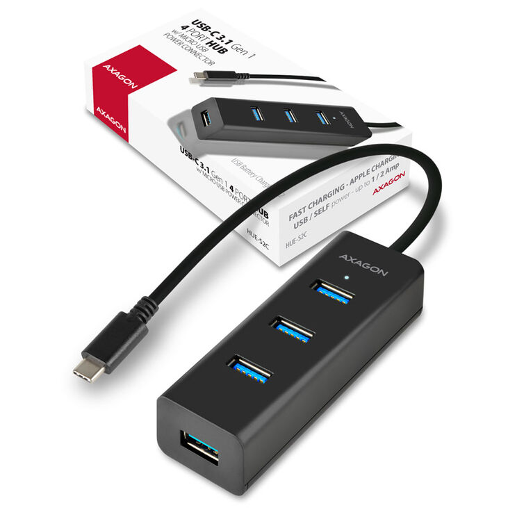 AXAGON HUE-S2C USB-A Hub, 4x USB 3.0, external power supply - 40 cm USB-C image number 6