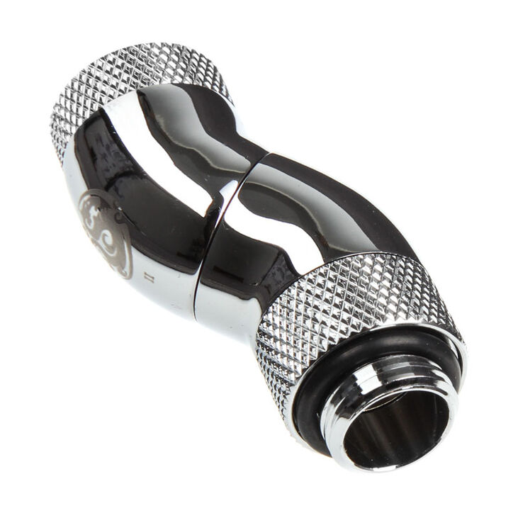 Bitspower Adapter 90 Degree G1/4 Inch Male to G1/4 Inch Female - 3x Rotatable, Shiny Silver image number 1