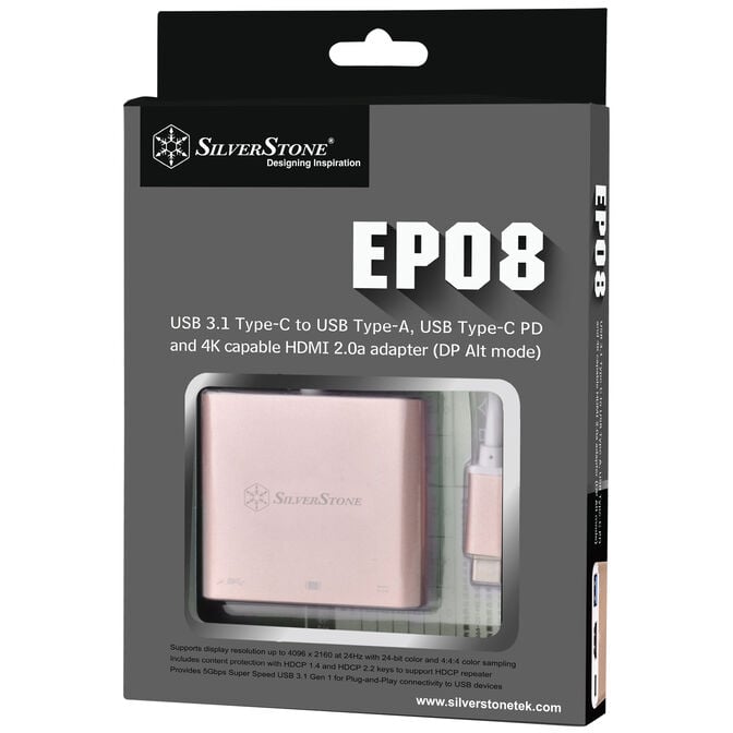 SilverStone SST-EP08P - USB 3.1 Type-C Adapter to HDMI/USB Type C/USB Type A - pink image number 8