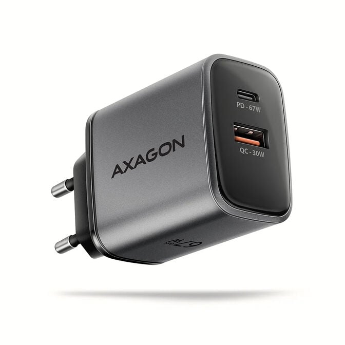 AXAGON ACU-PQ67 GaN Charger, USB-C Power Delivery 3.0, USB-A Quick Charge 4 - grey image number 0