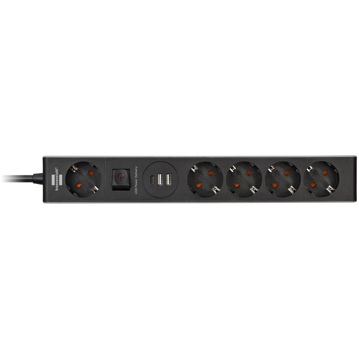Brennenstuhl Steckdosenleiste 5-fach, 1x USB-C, 2x USB-A - schwarz image number 1