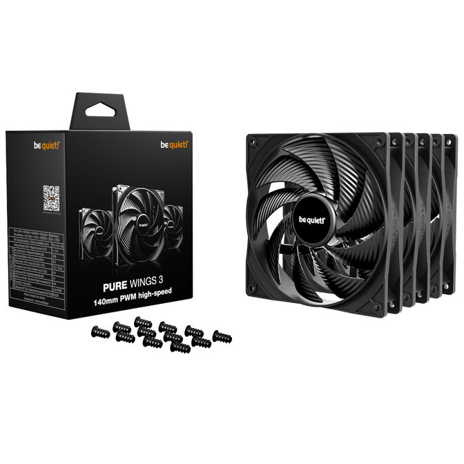 be quiet! Pure Wings 3 Fans, High-Speed - 140mm, black, pack of 3 image number 0