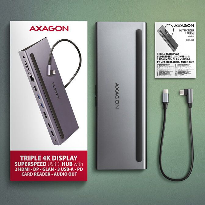 AXAGON HMC-4KX3 USB 3.0 Hub, MiniDP + 2x HDMI, LAN, PD, 3x USB-A, SD-Kartenleser, Audio image number 5