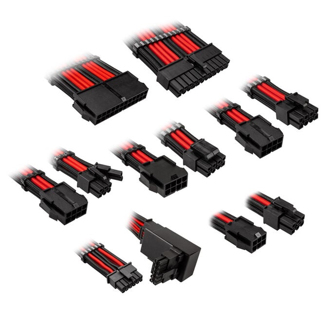 Kolink Core Pro Braided Cable Extension Kit 12V-2x6 Type 2 - Jet Black/Racing Red image number 0