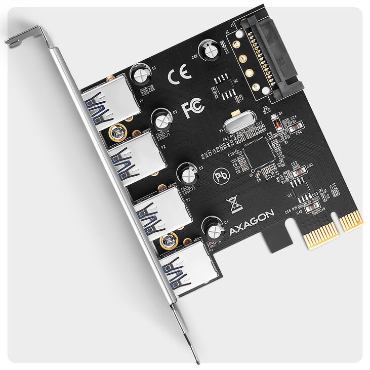 AXAGON PCEU-430RS expansion card, PCIe 4.0 x1, 4x USB 3.0 - black image number 2