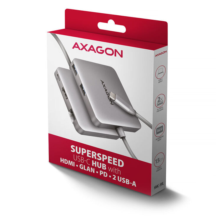 AXAGON HMC-5HL 2x USB-A, HDMI, LAN, USB 3.2 Gen 1 hub, PD 100W - grey image number 4