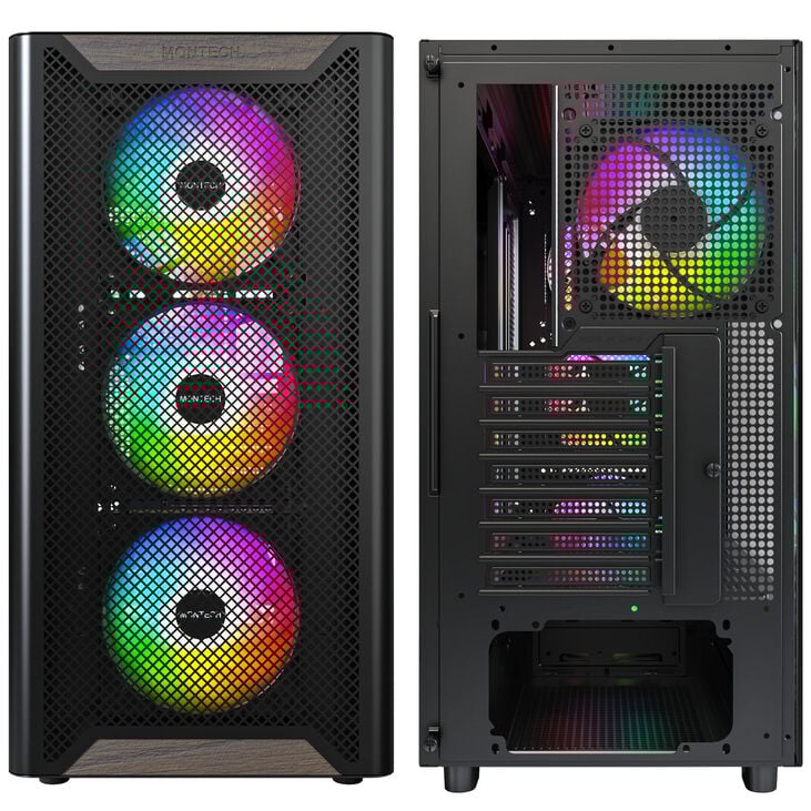 Montech XR Wood PC-Gehäuse, Midi-Tower, ATX, ARGB, Tempered Glass - schwarz image number 3